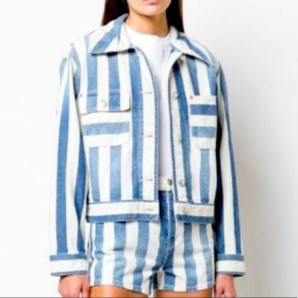 CURRENT ELLIOT NWT DENIM STRIPED OVER SIZED JEAN JACKET Sz 4/ Small